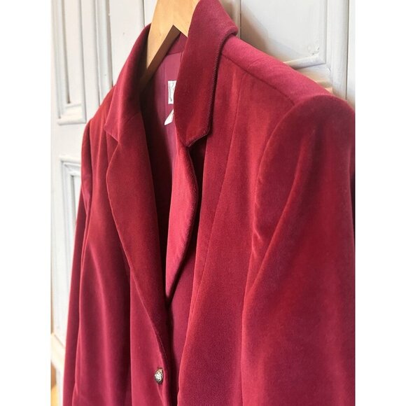 Talbots Women's 10 Petite Velvet Blazer Jacket Red Wine Buttons Pockets - Picture 5 of 13